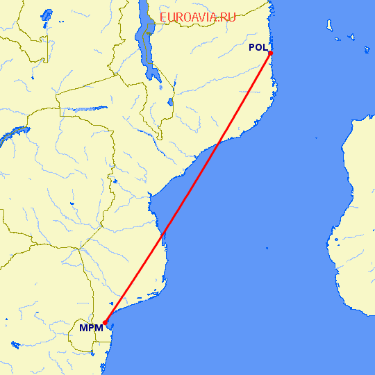 перелет Мапуту — Порто Амелия на карте