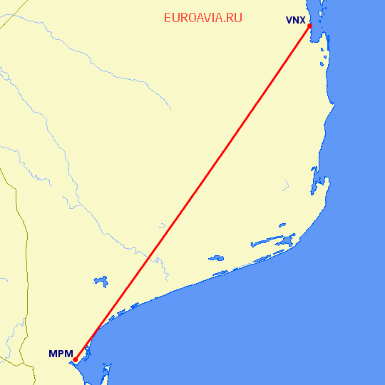 перелет Мапуту — Виланкулос на карте