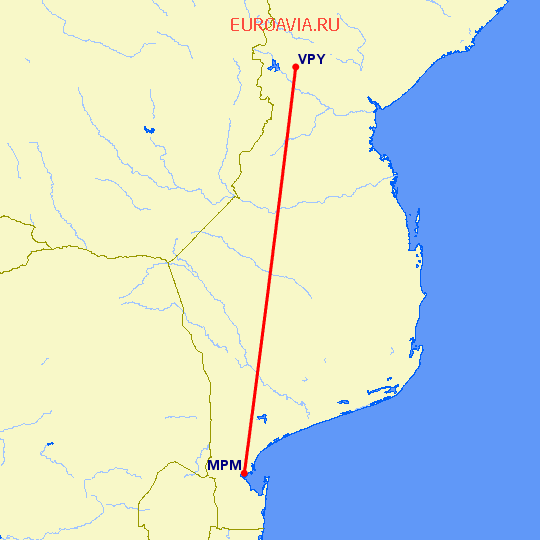 перелет Мапуту — Chimoio на карте