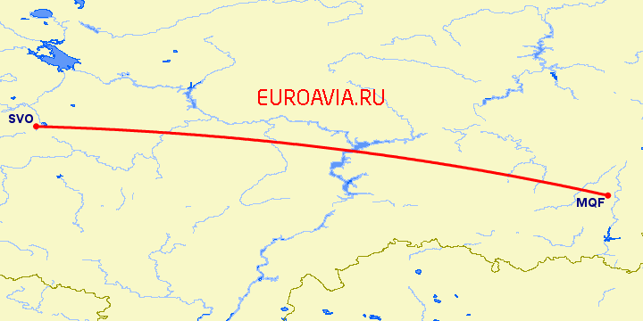 перелет Магнитогорск — Москва на карте