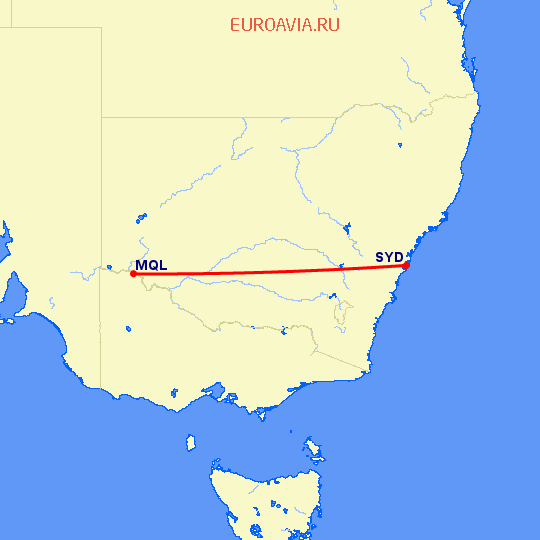 перелет Мильдура — Сидней на карте