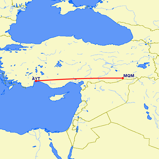 перелет Мардин — Анталия на карте