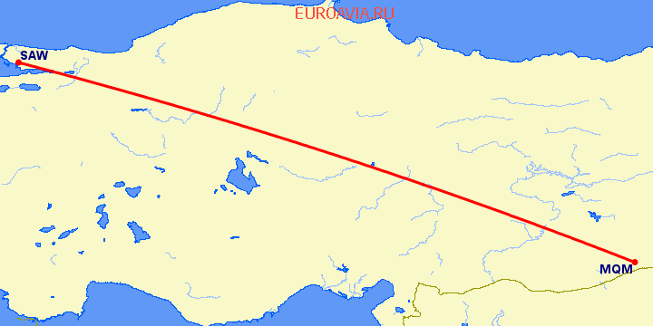 перелет Мардин — Стамбул на карте