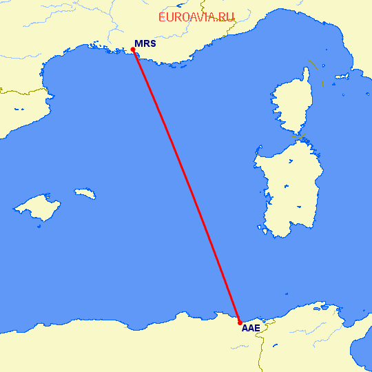 перелет Марсель — Аннаба на карте