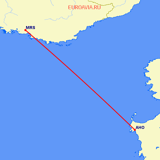 перелет Марсель — Альгеро на карте