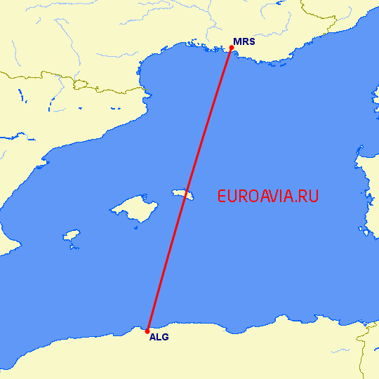 перелет Марсель — Алжир на карте