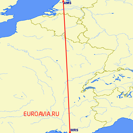 перелет Марсель — Амстердам на карте