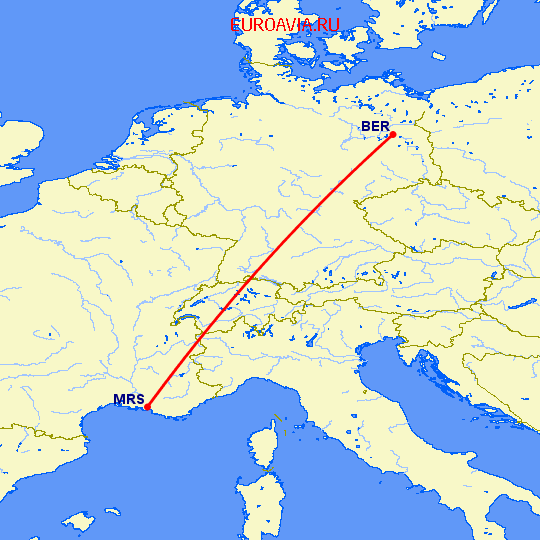 перелет Марсель — Берлин на карте
