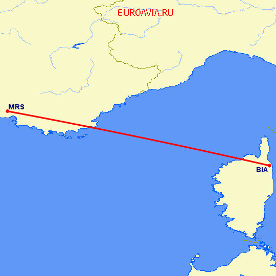 перелет Марсель — Бастия на карте
