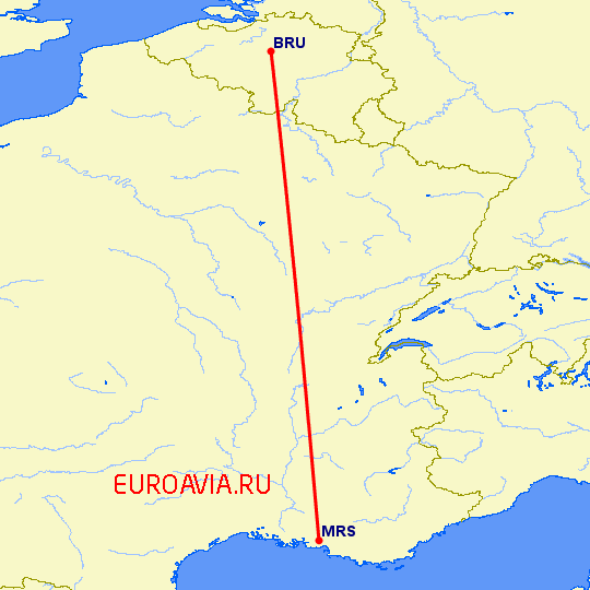 перелет Марсель — Брюссель на карте