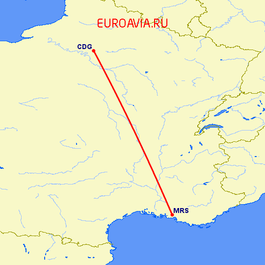 перелет Марсель — Париж на карте