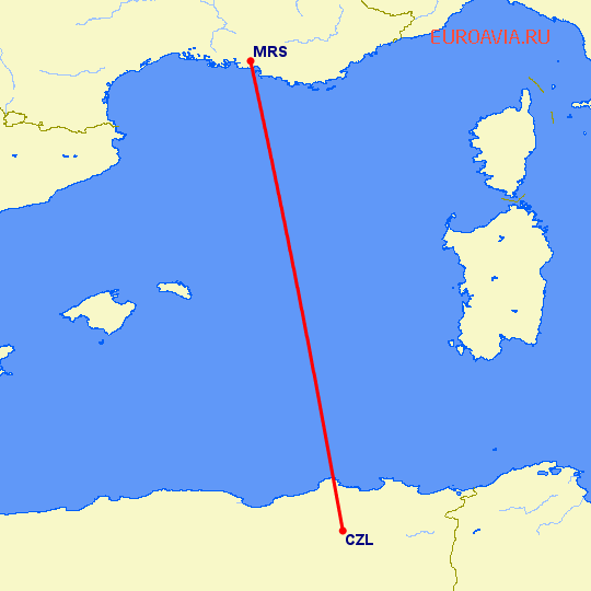 перелет Марсель — Constantine на карте