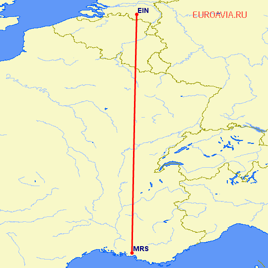 перелет Марсель — Эйндховен на карте