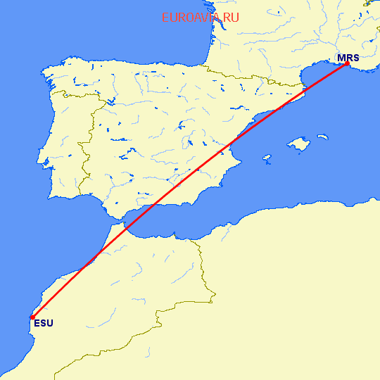 перелет Марсель — Эссаурия на карте