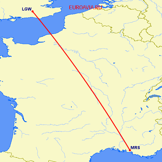 перелет Марсель — Лондон на карте