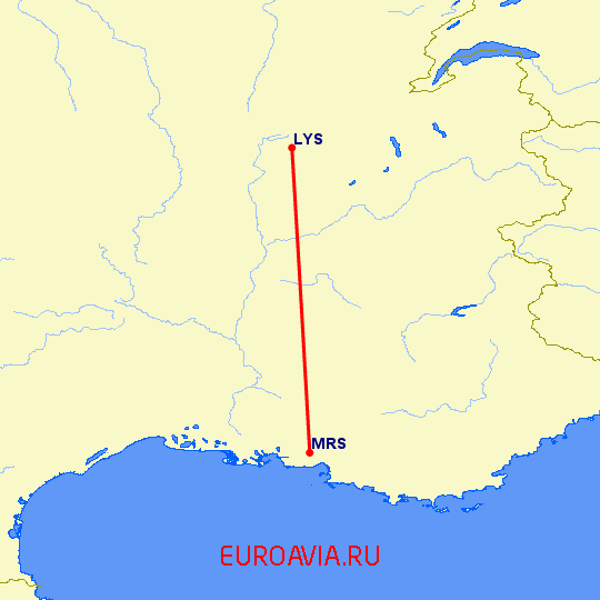 перелет Марсель — Лион на карте