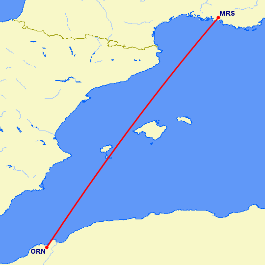 перелет Марсель — Оран на карте