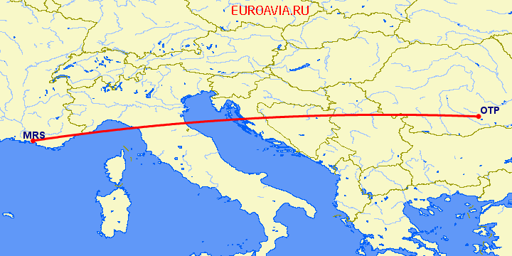 перелет Марсель — Бухарест на карте