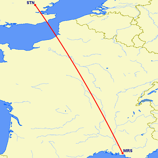 перелет Марсель — Лондон на карте