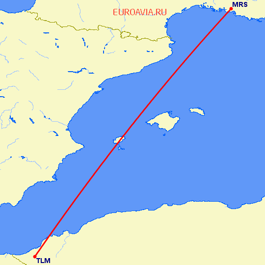 перелет Марсель — Tlemcen на карте