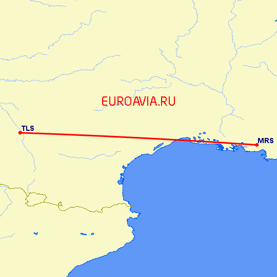 перелет Марсель — Тулуза на карте