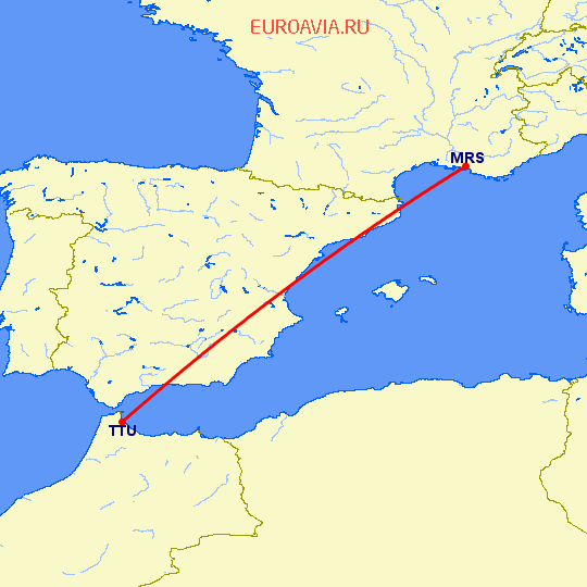 перелет Марсель — Tetuan на карте