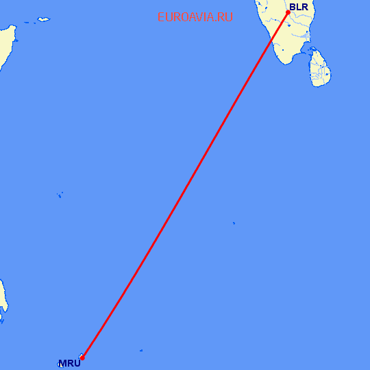перелет Порт Луис — Бангалор на карте