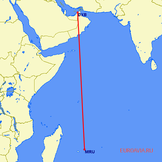 перелет Порт Луис — Дубай на карте