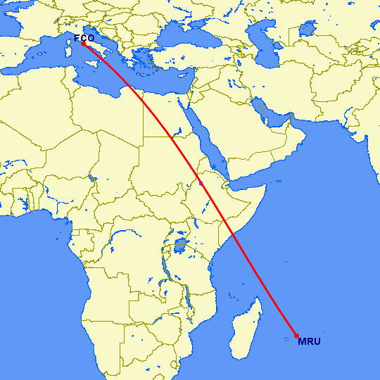 перелет Порт Луис — Рим на карте