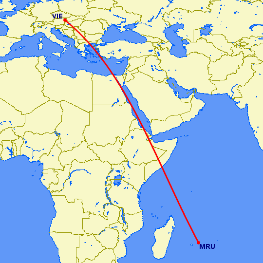 перелет Порт Луис — Вена на карте