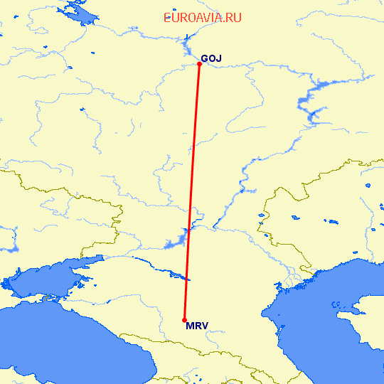 перелет Минеральные Воды — Нижний Новгород на карте