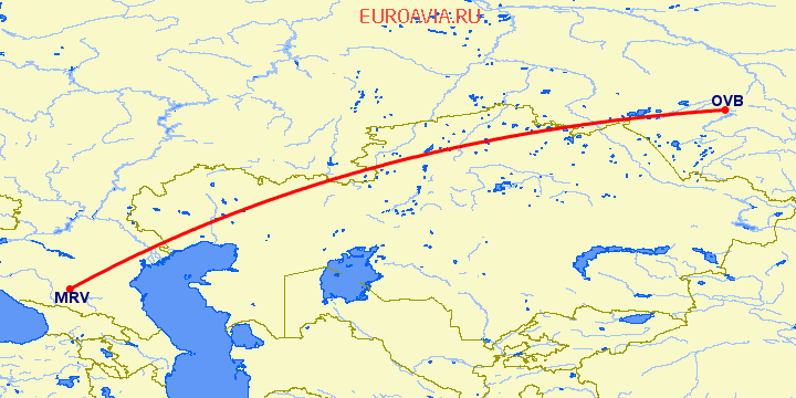 перелет Минеральные Воды — Новосибирск на карте
