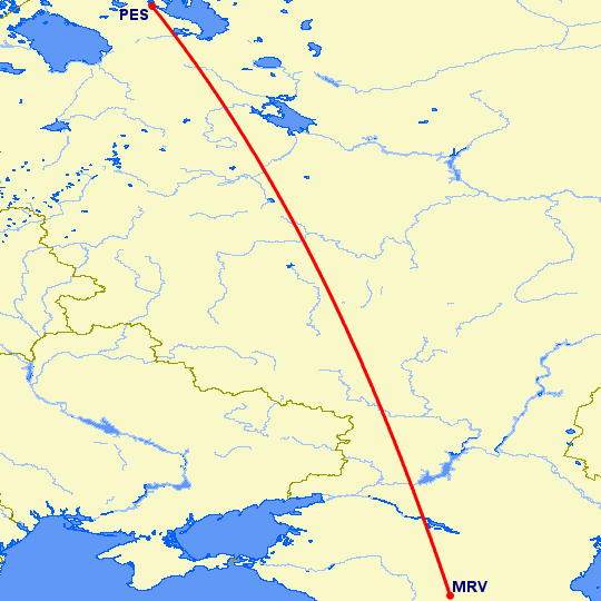перелет Минеральные Воды — Петрозаводск на карте