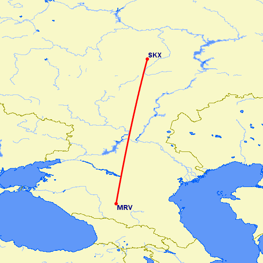 перелет Минеральные Воды — Саранск на карте