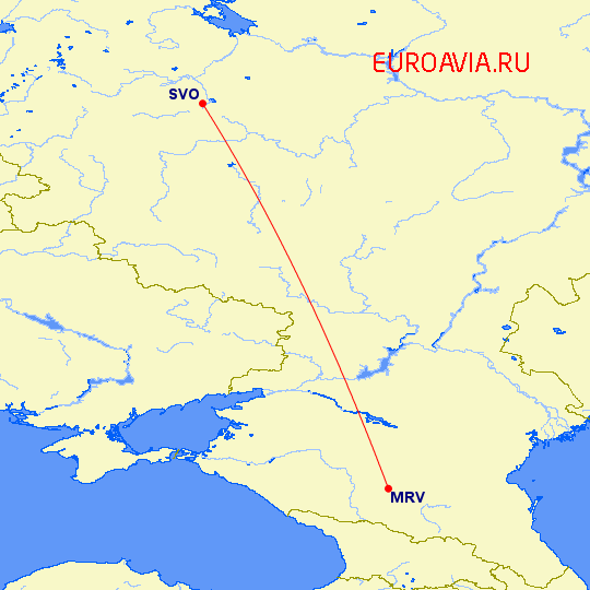 перелет Минеральные Воды — Москва на карте