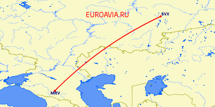перелет Минеральные Воды — Екатеринбург на карте