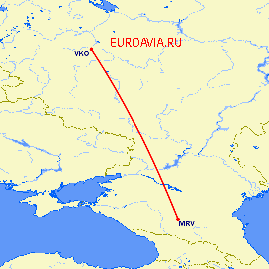 перелет Минеральные Воды — Москва на карте