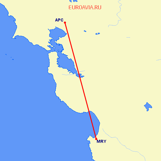 перелет Монтерей — Напа на карте