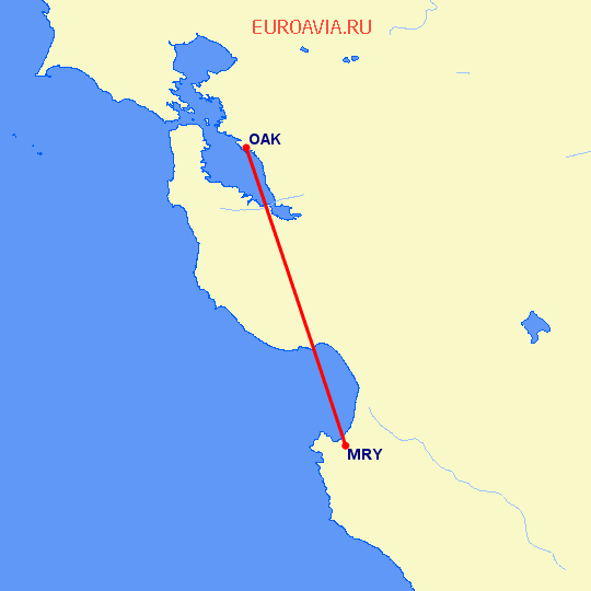 перелет Монтерей — Окленд на карте
