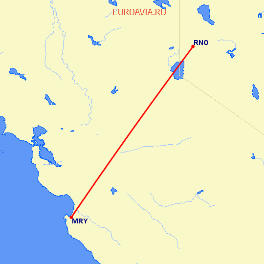 перелет Монтерей — Рино на карте