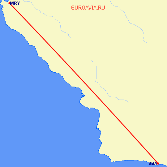 перелет Монтерей — Санта Барбара на карте