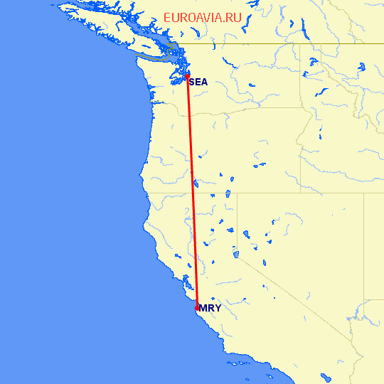 перелет Монтерей — Сиэтл на карте