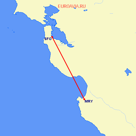 перелет Монтерей — Сан Франциско на карте