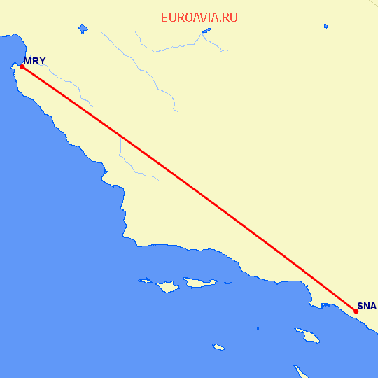 перелет Монтерей — Санта Ана на карте