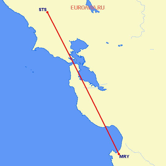 перелет Монтерей — Санта Роса на карте