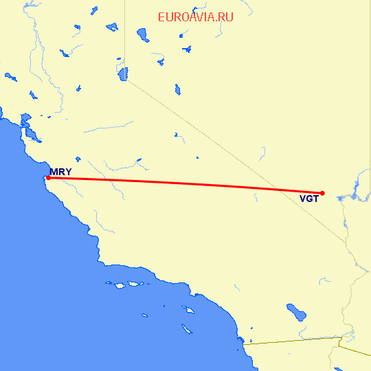 перелет Монтерей — Лас Вегас на карте