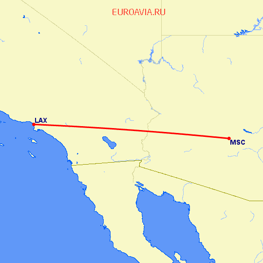 перелет Меса — Лос Анджелес на карте