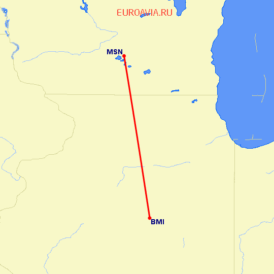 перелет Madison — Bloomington-Normal на карте