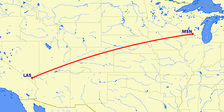 перелет Madison — Лас Вегас на карте