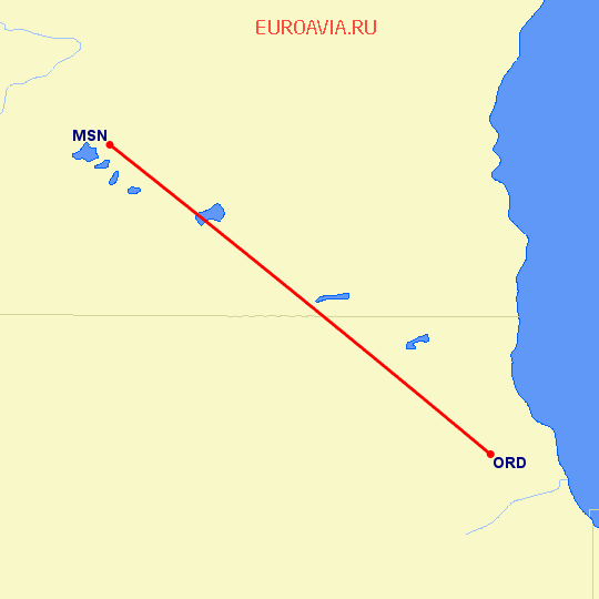 перелет Madison — Чикаго на карте
